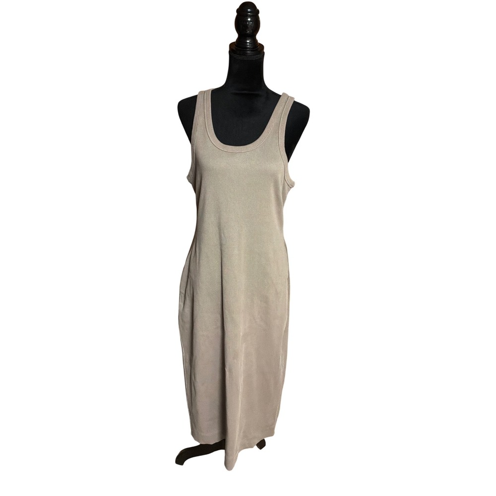 Everlane Ribbed Tank Midi Dress XL Taupe Organic Cotton Scoop Neck Sleeveless